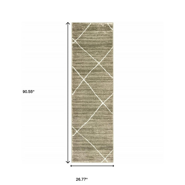 HomeRoots 2' Grey and Ivory Geometric Runner Rug - Power-Loomed, Stain-Resistant Design for High-Traffic Areas 2'3" x 7'6" 508699