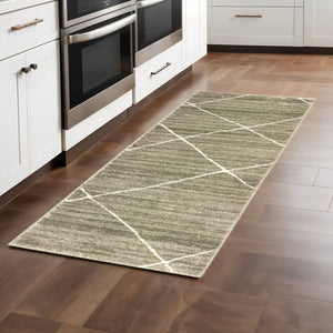 HomeRoots 2' Grey and Ivory Geometric Runner Rug - Power-Loomed, Stain-Resistant Design for High-Traffic Areas 2'3" x 7'6" 508699