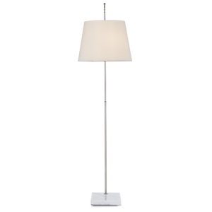 Cloister Modern Nickel Floor Lamp with White Linen Shade - Contemporary Arc Design for Stylish Spaces