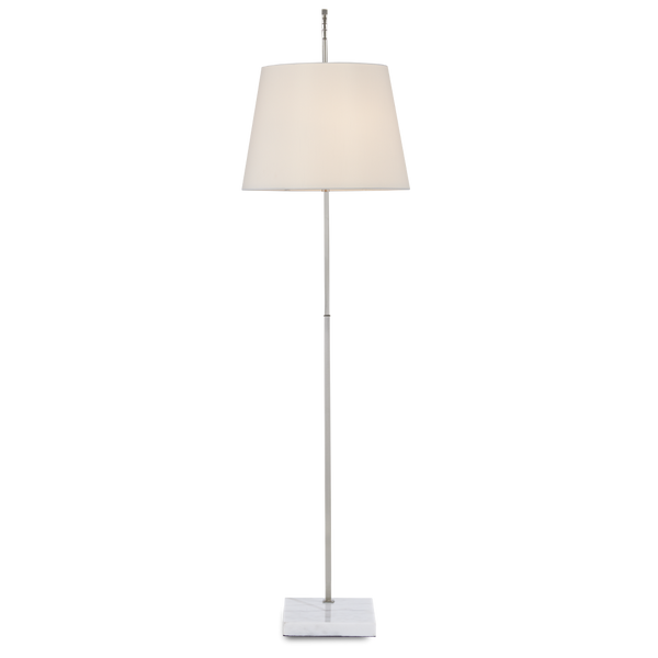 Cloister Modern Nickel Floor Lamp with White Linen Shade - Contemporary Arc Design for Stylish Spaces