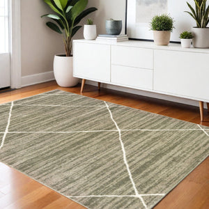 HomeRoots 2' Grey and Ivory Geometric Runner Rug - Power-Loomed, Stain-Resistant Design for High-Traffic Areas 4' X 6' 508701