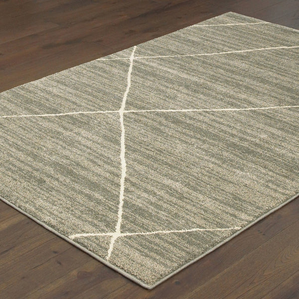 HomeRoots 2' Grey and Ivory Geometric Runner Rug - Power-Loomed, Stain-Resistant Design for High-Traffic Areas 5' X 7' 508702