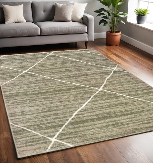 HomeRoots 2' Grey and Ivory Geometric Runner Rug - Power-Loomed, Stain-Resistant Design for High-Traffic Areas 5' X 7' 508702