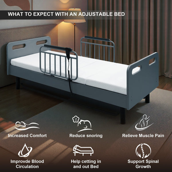 English Elm Electric Lift Bed with OKIN Motor, Memory Foam Mattress, Quiet 50,000-Cycle Frame, Fall-Safe Rails Gray,White W2699S00062