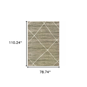 HomeRoots 2' Grey and Ivory Geometric Runner Rug - Power-Loomed, Stain-Resistant Design for High-Traffic Areas 7' X 9' 508703