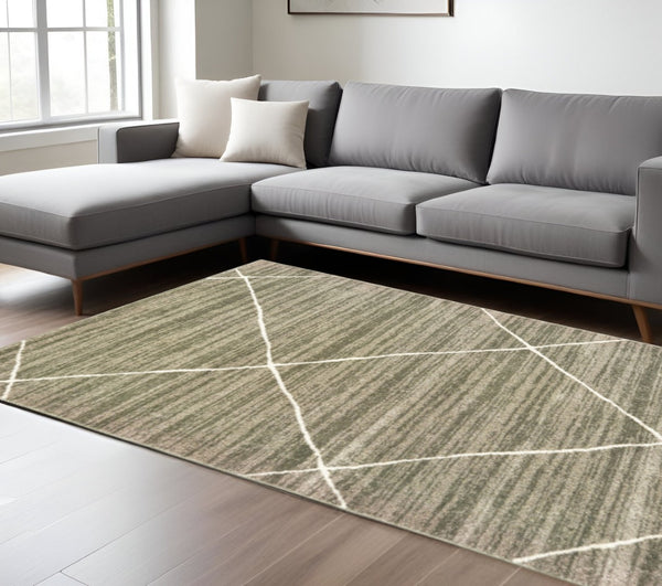 HomeRoots 2' Grey and Ivory Geometric Runner Rug - Power-Loomed, Stain-Resistant Design for High-Traffic Areas 7' X 9' 508703