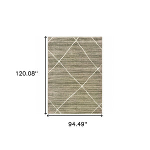 HomeRoots 2' Grey and Ivory Geometric Runner Rug - Power-Loomed, Stain-Resistant Design for High-Traffic Areas 8' X 10' 508704