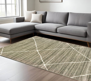 HomeRoots 2' Grey and Ivory Geometric Runner Rug - Power-Loomed, Stain-Resistant Design for High-Traffic Areas 10' X 13' 508705