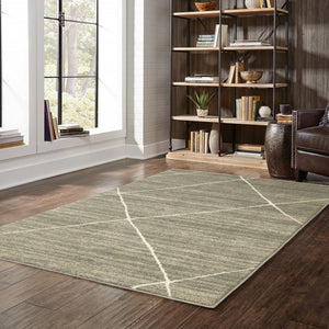 HomeRoots 2' Grey and Ivory Geometric Runner Rug - Power-Loomed, Stain-Resistant Design for High-Traffic Areas 10' X 13' 508705