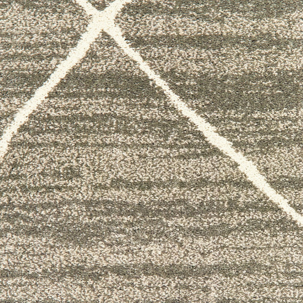 HomeRoots 2' Grey and Ivory Geometric Runner Rug - Power-Loomed, Stain-Resistant Design for High-Traffic Areas 10' X 13' 508705