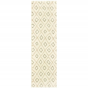 HomeRoots 2' Modern Geometric Sand Ash Grey and Ivory Stain-Resistant Runner Rug for High-Traffic Spaces 2'3" x 7'6" 508706