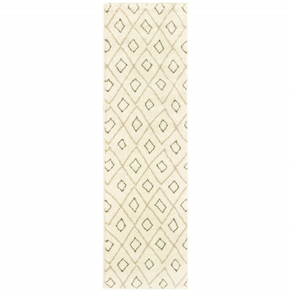 HomeRoots 2' Modern Geometric Sand Ash Grey and Ivory Stain-Resistant Runner Rug for High-Traffic Spaces 2'3" x 7'6" 508706