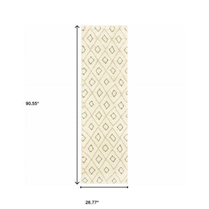 HomeRoots 2' Modern Geometric Sand Ash Grey and Ivory Stain-Resistant Runner Rug for High-Traffic Spaces 2'3" x 7'6" 508706