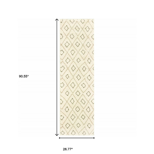 HomeRoots 2' Modern Geometric Sand Ash Grey and Ivory Stain-Resistant Runner Rug for High-Traffic Spaces 2'3" x 7'6" 508706