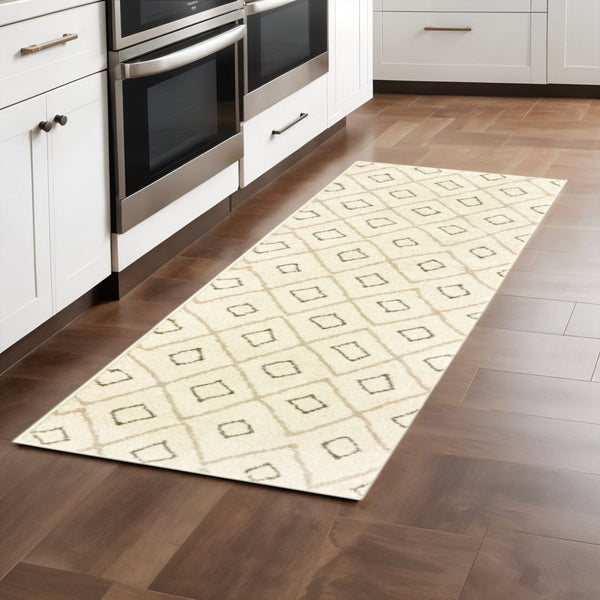 HomeRoots 2' Modern Geometric Sand Ash Grey and Ivory Stain-Resistant Runner Rug for High-Traffic Spaces 2'3" x 7'6" 508706