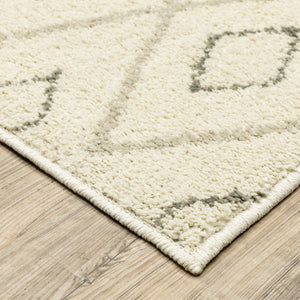 HomeRoots 2' Modern Geometric Sand Ash Grey and Ivory Stain-Resistant Runner Rug for High-Traffic Spaces 2'3" x 7'6" 508706