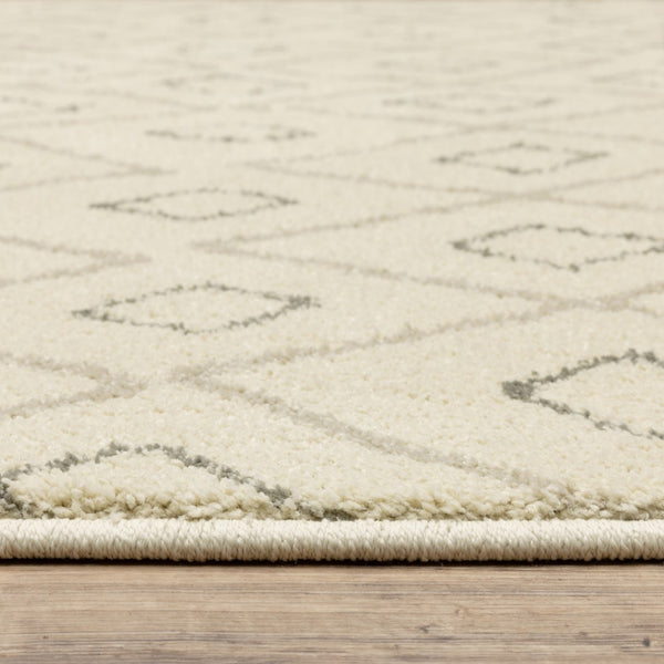 HomeRoots 2' Modern Geometric Sand Ash Grey and Ivory Stain-Resistant Runner Rug for High-Traffic Spaces 2'3" x 7'6" 508706