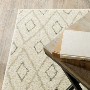 HomeRoots 2' Modern Geometric Sand Ash Grey and Ivory Stain-Resistant Runner Rug for High-Traffic Spaces 2'3" x 7'6" 508706