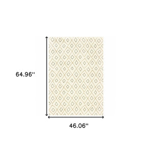 HomeRoots 2' Modern Geometric Sand Ash Grey and Ivory Stain-Resistant Runner Rug for High-Traffic Spaces 4' X 6' 508708