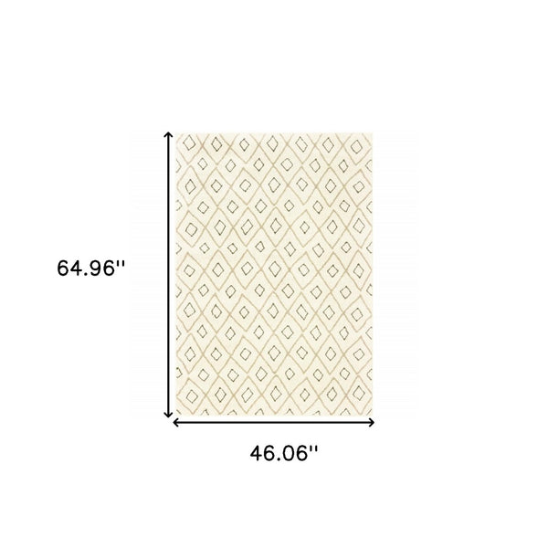 HomeRoots 2' Modern Geometric Sand Ash Grey and Ivory Stain-Resistant Runner Rug for High-Traffic Spaces 4' X 6' 508708