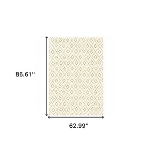 HomeRoots 2' Modern Geometric Sand Ash Grey and Ivory Stain-Resistant Runner Rug for High-Traffic Spaces 5' X 7' 508709