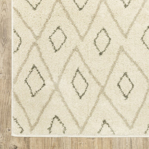 HomeRoots 2' Modern Geometric Sand Ash Grey and Ivory Stain-Resistant Runner Rug for High-Traffic Spaces 5' X 7' 508709