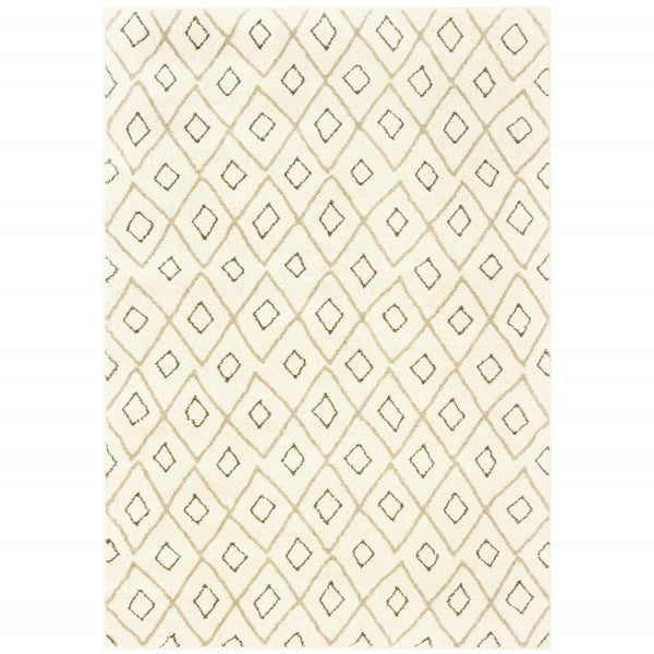 HomeRoots 2' Modern Geometric Sand Ash Grey and Ivory Stain-Resistant Runner Rug for High-Traffic Spaces 8' X 10' 508711