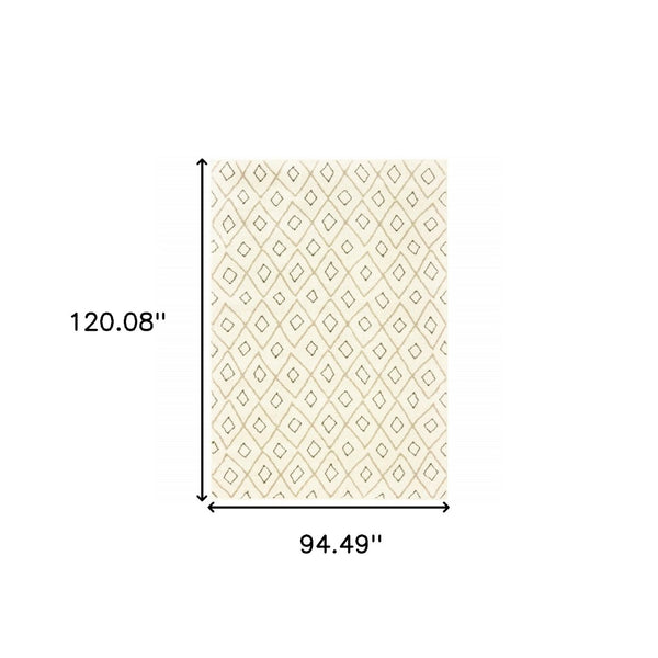 HomeRoots 2' Modern Geometric Sand Ash Grey and Ivory Stain-Resistant Runner Rug for High-Traffic Spaces 8' X 10' 508711