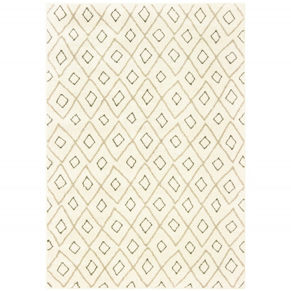 HomeRoots 2' Modern Geometric Sand Ash Grey and Ivory Stain-Resistant Runner Rug for High-Traffic Spaces 10' X 13' 508712