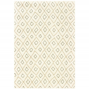 HomeRoots 2' Modern Geometric Sand Ash Grey and Ivory Stain-Resistant Runner Rug for High-Traffic Spaces 10' X 13' 508712