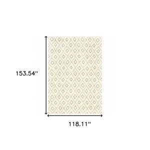 HomeRoots 2' Modern Geometric Sand Ash Grey and Ivory Stain-Resistant Runner Rug for High-Traffic Spaces 10' X 13' 508712