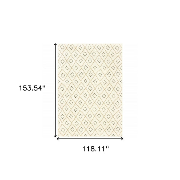 HomeRoots 2' Modern Geometric Sand Ash Grey and Ivory Stain-Resistant Runner Rug for High-Traffic Spaces 10' X 13' 508712