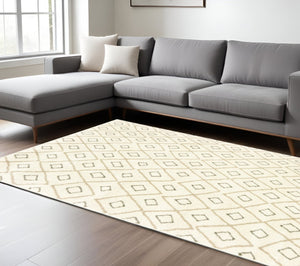 HomeRoots 2' Modern Geometric Sand Ash Grey and Ivory Stain-Resistant Runner Rug for High-Traffic Spaces 10' X 13' 508712