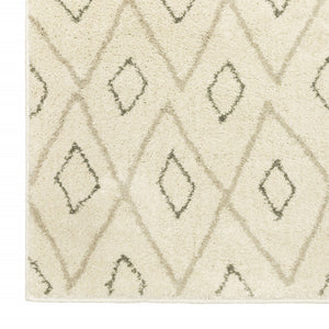 HomeRoots 2' Modern Geometric Sand Ash Grey and Ivory Stain-Resistant Runner Rug for High-Traffic Spaces 10' X 13' 508712