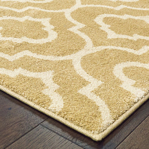 HomeRoots 2' Elegant Gold and Ivory Geometric Runner Rug - Durable, Stain-Resistant, Modern Design for Hallways 4' X 6' 508715