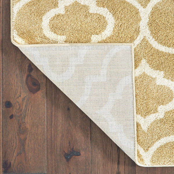 HomeRoots 2' Elegant Gold and Ivory Geometric Runner Rug - Durable, Stain-Resistant, Modern Design for Hallways 5' X 7' 508716