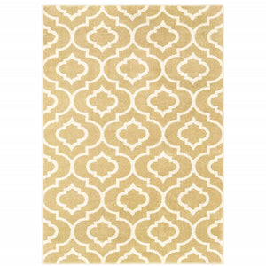 HomeRoots 2' Elegant Gold and Ivory Geometric Runner Rug - Durable, Stain-Resistant, Modern Design for Hallways 7' X 9' 508717