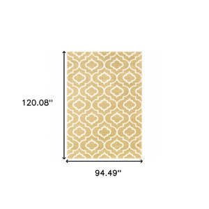 HomeRoots 2' Elegant Gold and Ivory Geometric Runner Rug - Durable, Stain-Resistant, Modern Design for Hallways 8' X 10' 508718