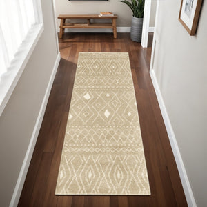 HomeRoots 8' Sand and Ivory Geometric Runner Rug – Stylish, Durable, Perfect for High-Traffic Areas and Entryways 2'3" x 7'6" 508720
