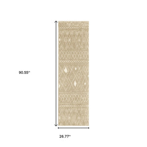HomeRoots 8' Sand and Ivory Geometric Runner Rug – Stylish, Durable, Perfect for High-Traffic Areas and Entryways 2'3" x 7'6" 508720