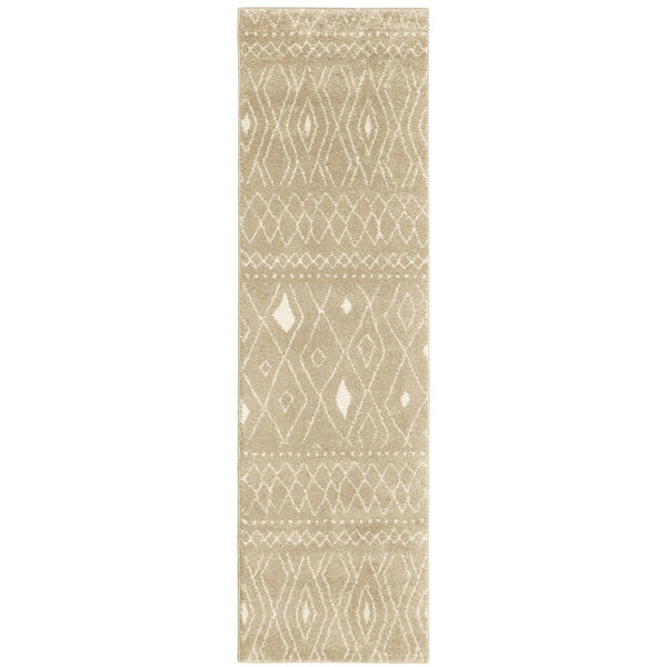 HomeRoots 8' Sand and Ivory Geometric Runner Rug – Stylish, Durable, Perfect for High-Traffic Areas and Entryways 2'3" x 7'6" 508720