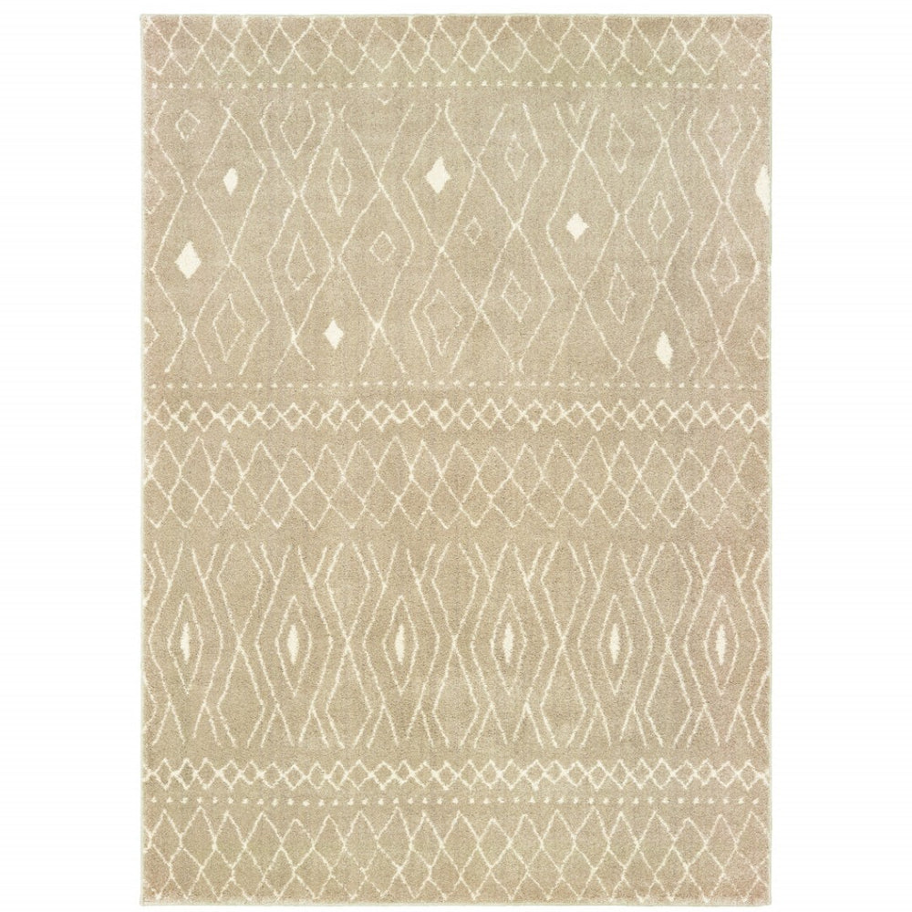 HomeRoots 8' Sand and Ivory Geometric Runner Rug – Stylish, Durable, Perfect for High-Traffic Areas and Entryways 4' X 6' 508722