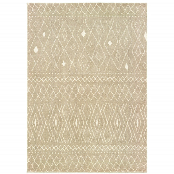 HomeRoots 8' Sand and Ivory Geometric Runner Rug – Stylish, Durable, Perfect for High-Traffic Areas and Entryways 5' X 7' 508723
