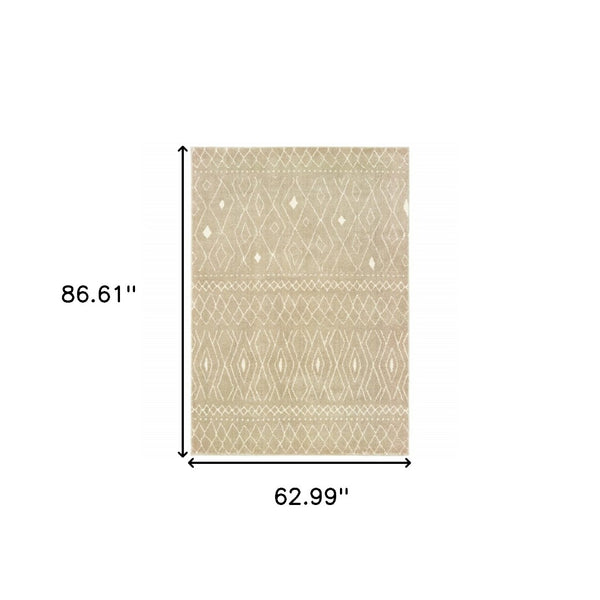 HomeRoots 8' Sand and Ivory Geometric Runner Rug – Stylish, Durable, Perfect for High-Traffic Areas and Entryways 5' X 7' 508723