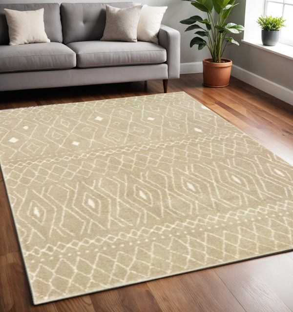 HomeRoots 8' Sand and Ivory Geometric Runner Rug – Stylish, Durable, Perfect for High-Traffic Areas and Entryways 5' X 7' 508723