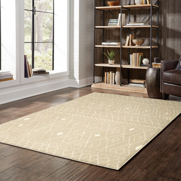 HomeRoots 8' Sand and Ivory Geometric Runner Rug – Stylish, Durable, Perfect for High-Traffic Areas and Entryways 7' X 9' 508724