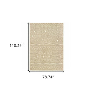 HomeRoots 8' Sand and Ivory Geometric Runner Rug – Stylish, Durable, Perfect for High-Traffic Areas and Entryways 7' X 9' 508724