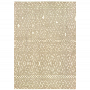 HomeRoots 8' Sand and Ivory Geometric Runner Rug – Stylish, Durable, Perfect for High-Traffic Areas and Entryways 8' X 10' 508725