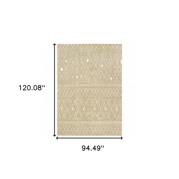 HomeRoots 8' Sand and Ivory Geometric Runner Rug – Stylish, Durable, Perfect for High-Traffic Areas and Entryways 8' X 10' 508725