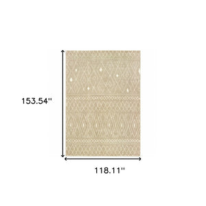 HomeRoots 8' Sand and Ivory Geometric Runner Rug – Stylish, Durable, Perfect for High-Traffic Areas and Entryways 10' X 13' 508726